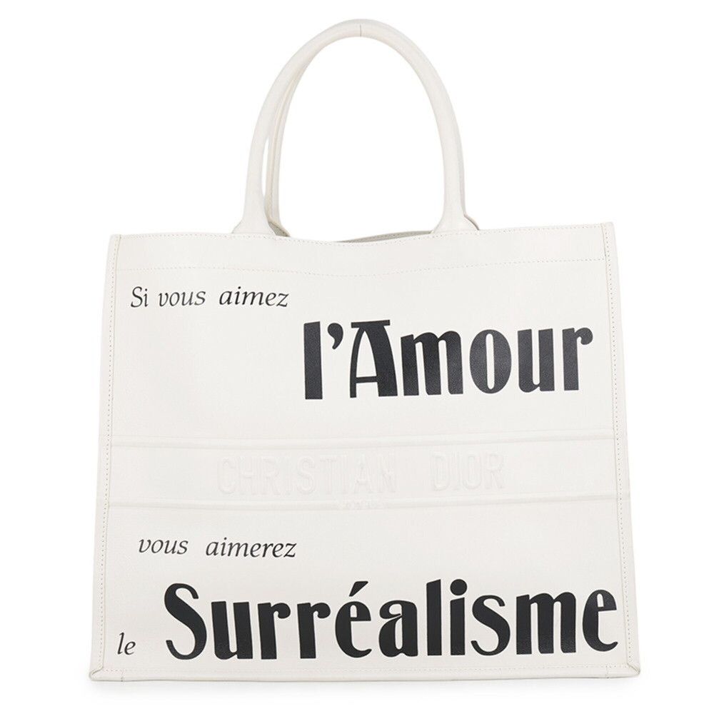 Christian Dior Book Tote Large Leather Bag, White, Handbag for Women